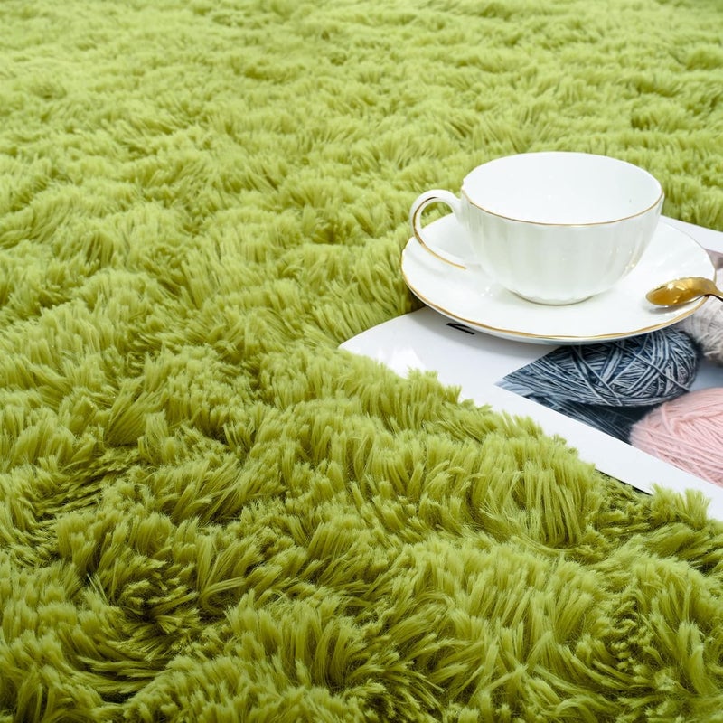 ISEAU 3x5 Area Rug for Living Room, Green Rugs for Bedroom, Kitchen, Soft Shaggy Carpets, Fluffy and Machine Washable Mats, Under Bed, On Nursery Floors Mat, Boys, Girls Room Carpet Decor - Image 4