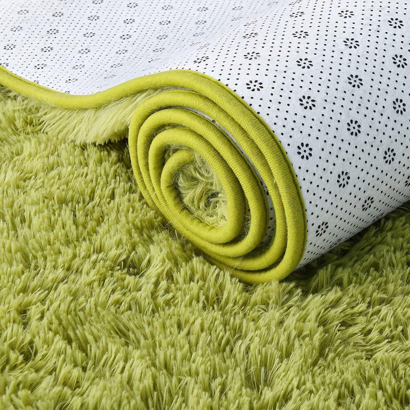 ISEAU 3x5 Area Rug for Living Room, Green Rugs for Bedroom, Kitchen, Soft Shaggy Carpets, Fluffy and Machine Washable Mats, Under Bed, On Nursery Floors Mat, Boys, Girls Room Carpet Decor - Image 5
