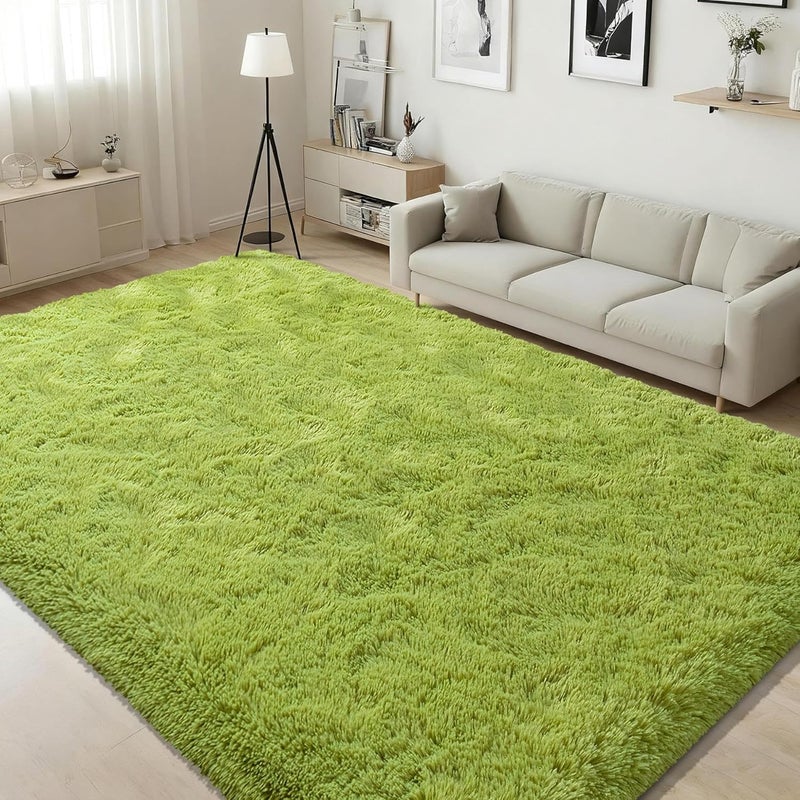 ISEAU 3x5 Area Rug for Living Room, Green Rugs for Bedroom, Kitchen, Soft Shaggy Carpets, Fluffy and Machine Washable Mats, Under Bed, On Nursery Floors Mat, Boys, Girls Room Carpet Decor - Image 1