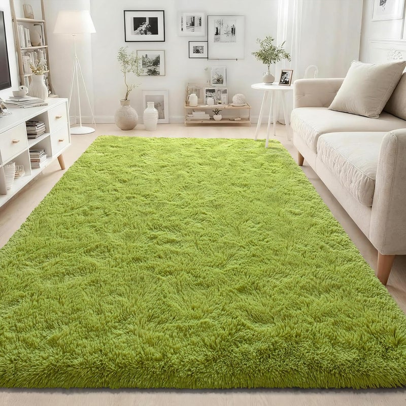 ISEAU 3x5 Area Rug for Living Room, Green Rugs for Bedroom, Kitchen, Soft Shaggy Carpets, Fluffy and Machine Washable Mats, Under Bed, On Nursery Floors Mat, Boys, Girls Room Carpet Decor - Image 2