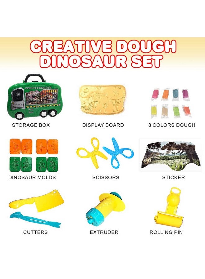 ArtCreativity ArtCreativity Dinosaur Theme Modeling Clay Playset on Wheels, Play Dough Activity Kit with 10 Dinosaur Molding Accessories, 8 Dough Colors, & Travel Case, Safe & Non-Toxic for Kids, Great Gift Idea  - Image 2