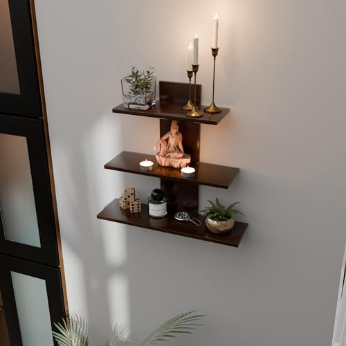 ETIQUETTE ART Engineered Wood Wall Mounted Decorative Shelf Tier 3 Wall Shelves for Home Decor Items, Living Room and Bedroom/Book Rack/Wall Shelves/Home Decorative Display (Brown) - Image 2
