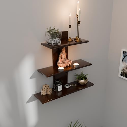 ETIQUETTE ART Engineered Wood Wall Mounted Decorative Shelf Tier 3 Wall Shelves for Home Decor Items, Living Room and Bedroom/Book Rack/Wall Shelves/Home Decorative Display (Brown) - Image 1