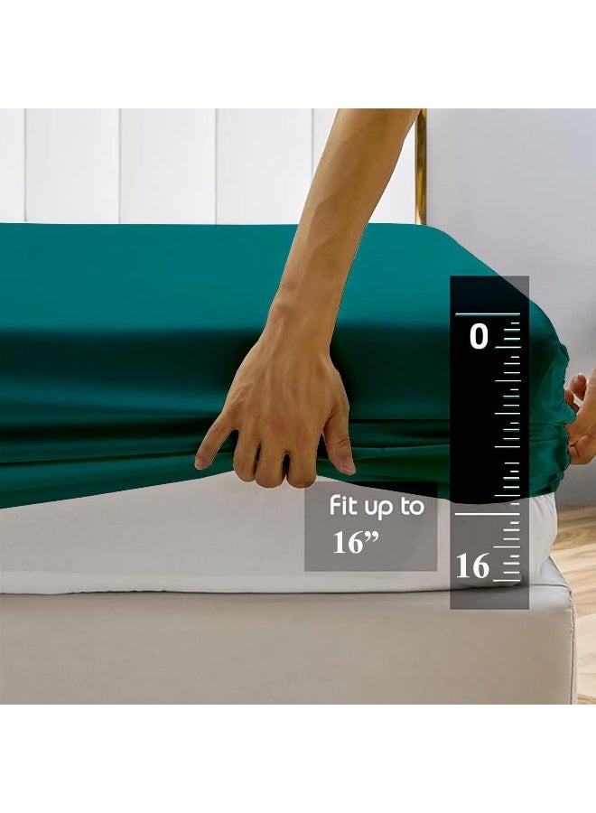 Silk Satin Bed Sheets Set - Satin Sheets Twin XL Size - 3 Piece Luxury Silky Soft Bed Sheets - Twin XL Satin Sheet Set with Deep Pocket - 1 Fitted Sheet, 1 Flat Sheet and 1 Pillowcase - Teal - Image 5