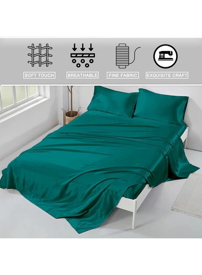 Silk Satin Bed Sheets Set - Satin Sheets Twin XL Size - 3 Piece Luxury Silky Soft Bed Sheets - Twin XL Satin Sheet Set with Deep Pocket - 1 Fitted Sheet, 1 Flat Sheet and 1 Pillowcase - Teal - Image 2