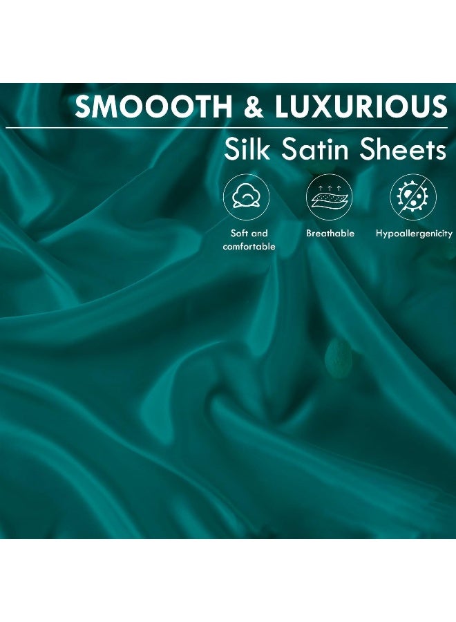 Silk Satin Bed Sheets Set - Satin Sheets Twin XL Size - 3 Piece Luxury Silky Soft Bed Sheets - Twin XL Satin Sheet Set with Deep Pocket - 1 Fitted Sheet, 1 Flat Sheet and 1 Pillowcase - Teal - Image 3