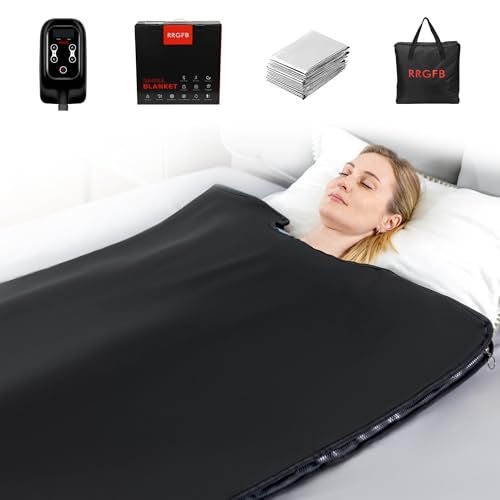 RRGFB Portable Infrared Sauna Blanket, Detox & Relaxation at Home, Adjustable Timer 20-60 Min, Temperature Range 95-167℉, 6 ft x 2.6 ft, Durable PU Leather Cover - Image 1