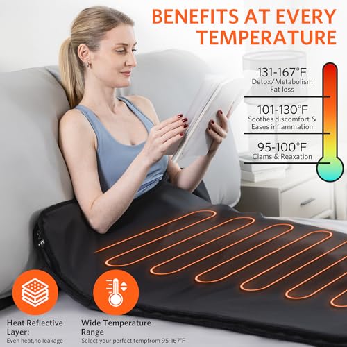 RRGFB Portable Infrared Sauna Blanket, Detox & Relaxation at Home, Adjustable Timer 20-60 Min, Temperature Range 95-167℉, 6 ft x 2.6 ft, Durable PU Leather Cover - Image 3