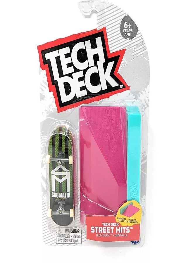 Tech Deck Street Hits 2021 Series Sk8mafia Skateboards Wes Kremer House Stripes Green Complete Fingerboard and Pyramid Ledge Obstacle - Image 1