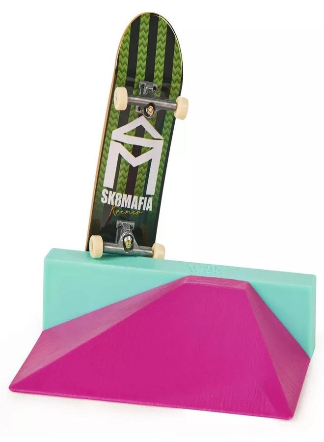 Tech Deck Street Hits 2021 Series Sk8mafia Skateboards Wes Kremer House Stripes Green Complete Fingerboard and Pyramid Ledge Obstacle - Image 2