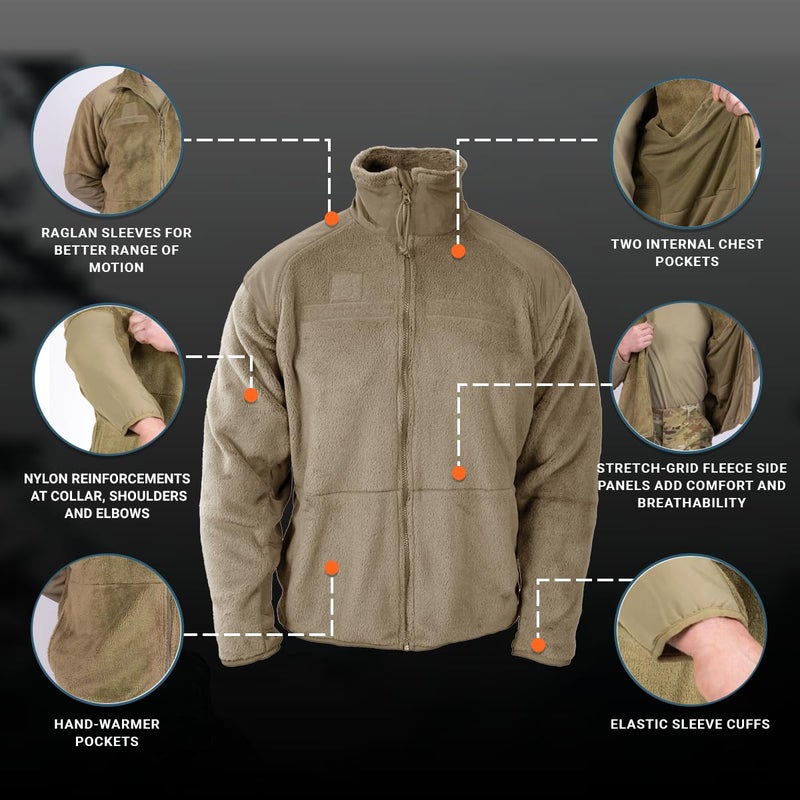 Propper Men’s, Gen Iii Fleece Jacket, Tan, Size Medium/Short - Image 5