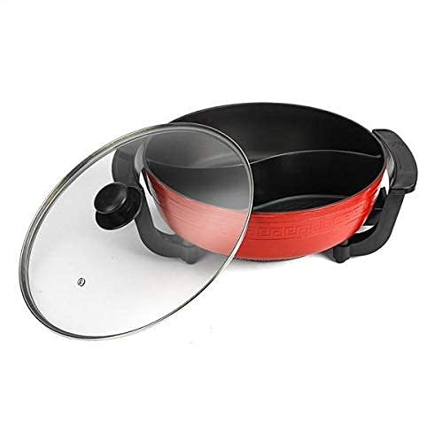 Delavala Electric Heating Hot Pot MultiFunction Non Stick Smokeless Pot with Steamer Cooker with Lid Heat Frying Pan Steaming Hot Pot Cooking Cookware for Kitchen Red - Image 1