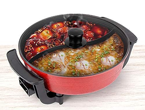 Delavala Electric Heating Hot Pot MultiFunction Non Stick Smokeless Pot with Steamer Cooker with Lid Heat Frying Pan Steaming Hot Pot Cooking Cookware for Kitchen Red - Image 2