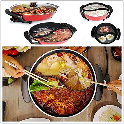 Delavala Electric Heating Hot Pot MultiFunction Non Stick Smokeless Pot with Steamer Cooker with Lid Heat Frying Pan Steaming Hot Pot Cooking Cookware for Kitchen Red - Image 3