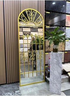 170x60 cm Gold Arched-Top Full-Length Floor Mirror, Frameless Windowpane Design, Wall-Mounted, Standing, Hanging or Leaning, Elegant and Durable Body Mirror for Bedroom, Living Room, Hallway, Modern Home Decor