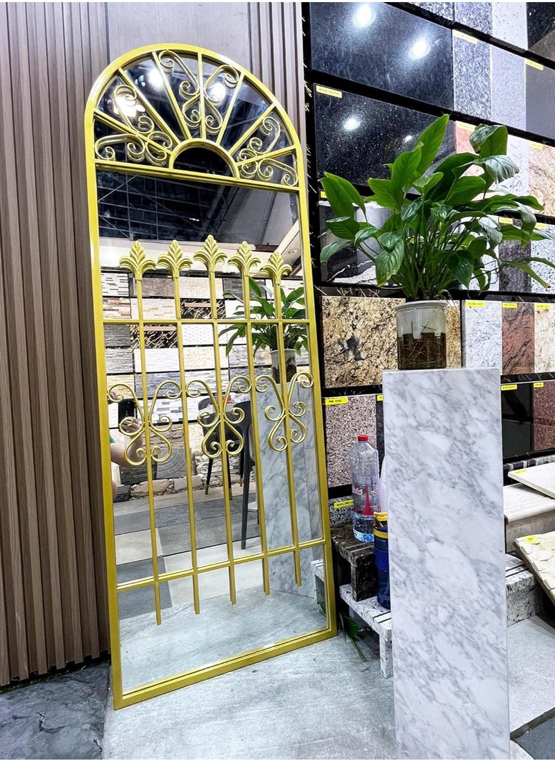 Vparty - 170x60 cm Gold Arched-Top Full-Length Floor Mirror, Frameless Windowpane Design, Wall-Mounted, Standing, Hanging or Leaning, Elegant and Durable Body Mirror for Bedroom, Living Room, Hallway, Modern Home Decor - Image 1