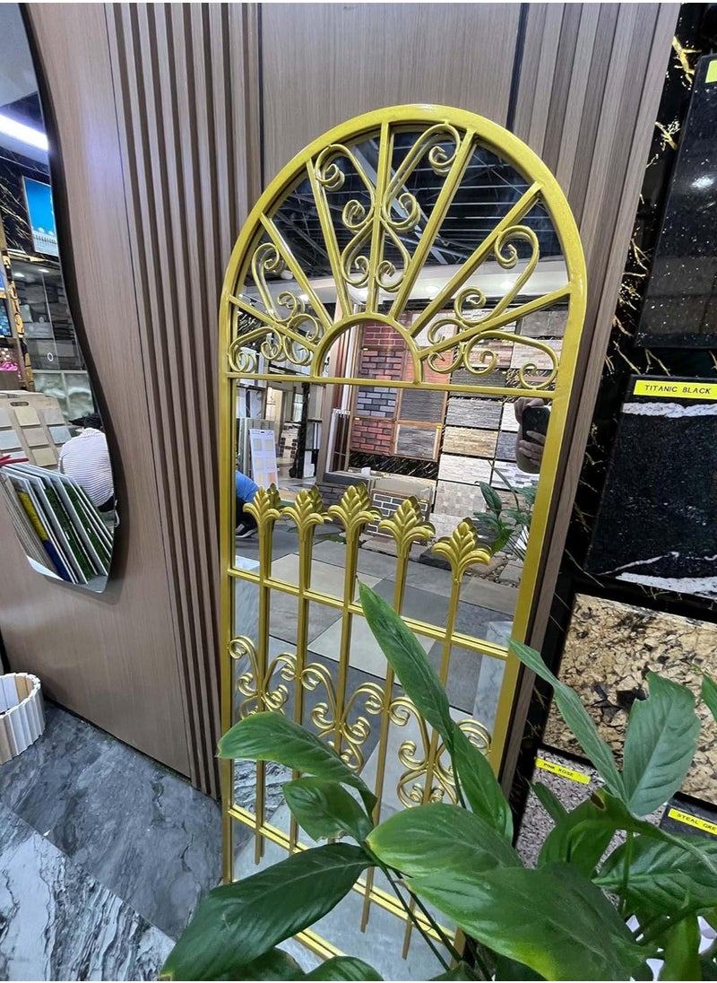 Vparty - 170x60 cm Gold Arched-Top Full-Length Floor Mirror, Frameless Windowpane Design, Wall-Mounted, Standing, Hanging or Leaning, Elegant and Durable Body Mirror for Bedroom, Living Room, Hallway, Modern Home Decor - Image 1