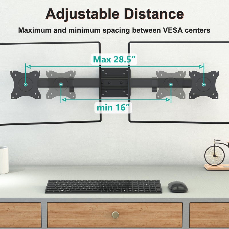 WALI Dual Monitor Wall Mount, Single to Double Bracket Adapter, Horizontal Assembly Arm for 2 Screen up to 27 inch (012ARM), Black - Image 3