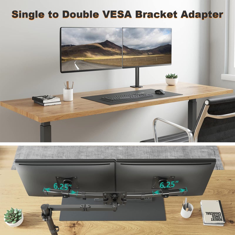 WALI Dual Monitor Wall Mount, Single to Double Bracket Adapter, Horizontal Assembly Arm for 2 Screen up to 27 inch (012ARM), Black - Image 5