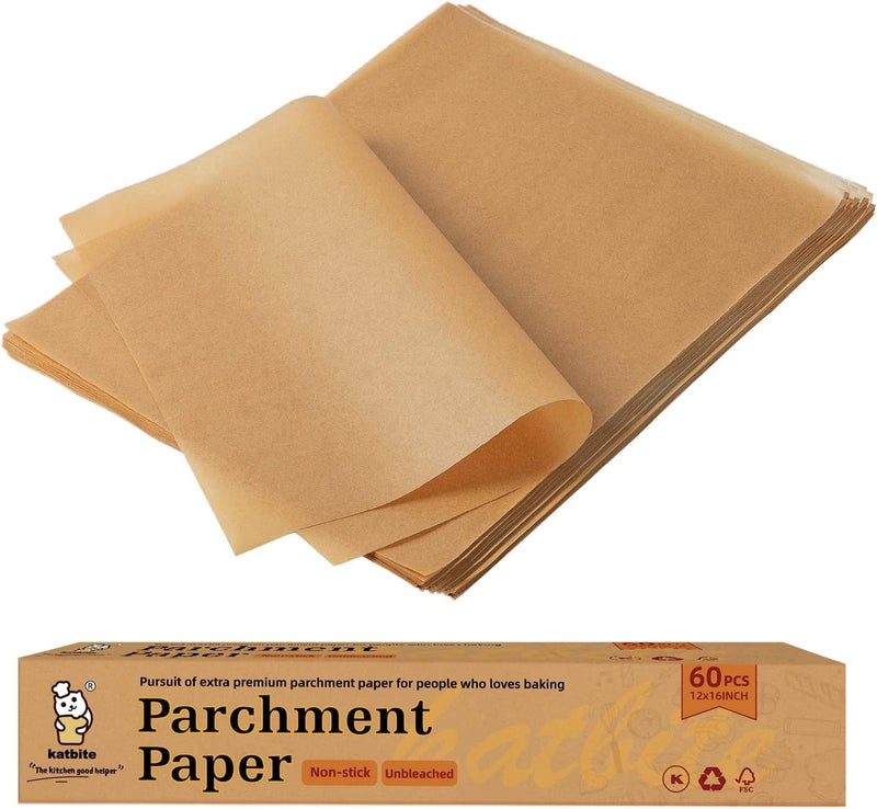 katbite 12x16 Inch Parchment Paper Sheets, Pre cut Unbleached Baking Paper, Heavy Duty & Non-stick for Half Sheet Baking, Cooking, Grilling Wrapping Foods - Image 1