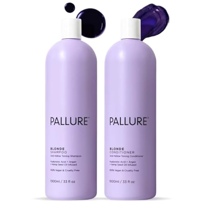 Pallure Blonde Toning Shampoo and Conditioner Set, Reduces Brassiness And Yellow Tones – For Blonde, Platinum, Bleached, Silver Hair, Vegan Cruelty Free, 33.8 Fl Oz - Image 1