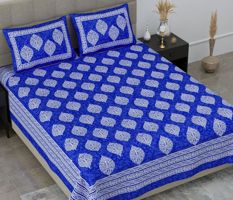 SheetKart Motif Glitz 144 TC 100 Cotton Double Bedsheet King Size with 2 Pillow Covers Paradise Blue - Image 1