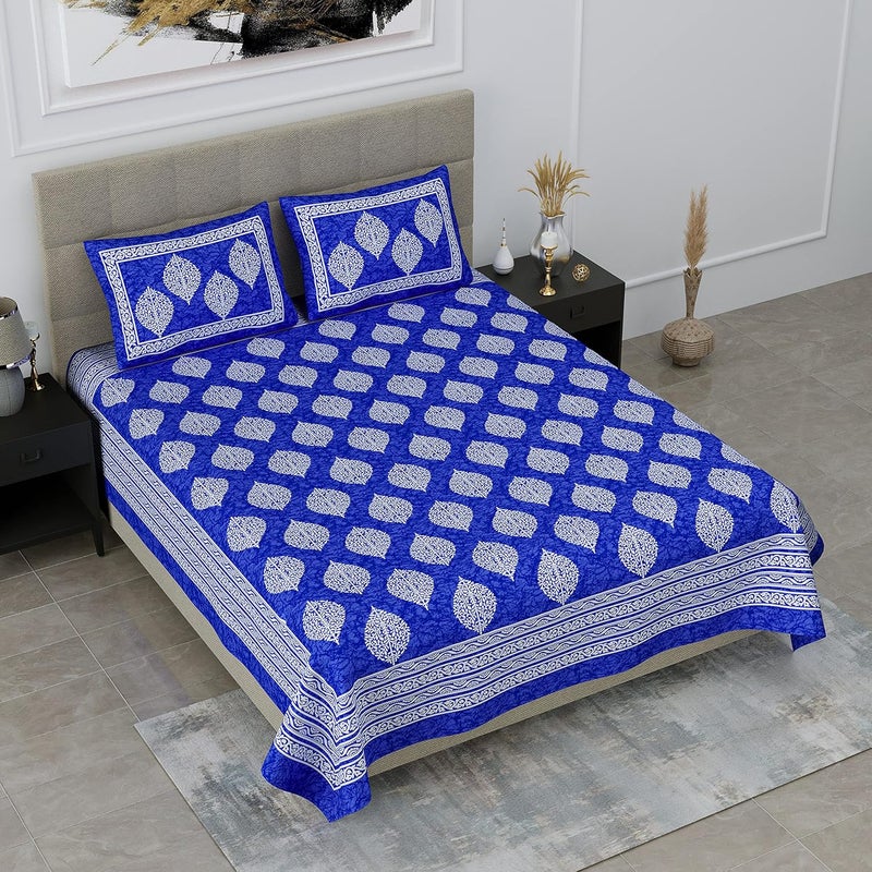 SheetKart Motif Glitz 144 TC 100 Cotton Double Bedsheet King Size with 2 Pillow Covers Paradise Blue - Image 3