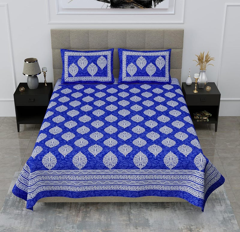 SheetKart Motif Glitz 144 TC 100 Cotton Double Bedsheet King Size with 2 Pillow Covers Paradise Blue - Image 4