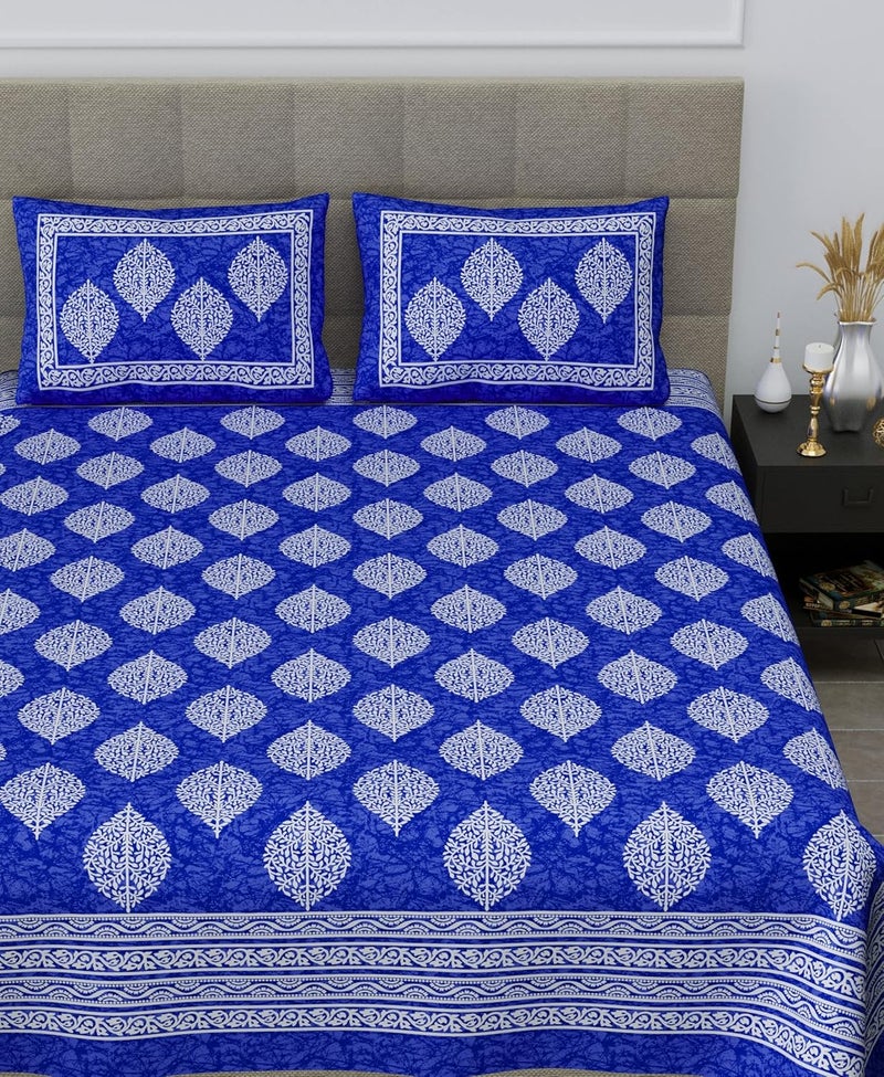 SheetKart Motif Glitz 144 TC 100 Cotton Double Bedsheet King Size with 2 Pillow Covers Paradise Blue - Image 2