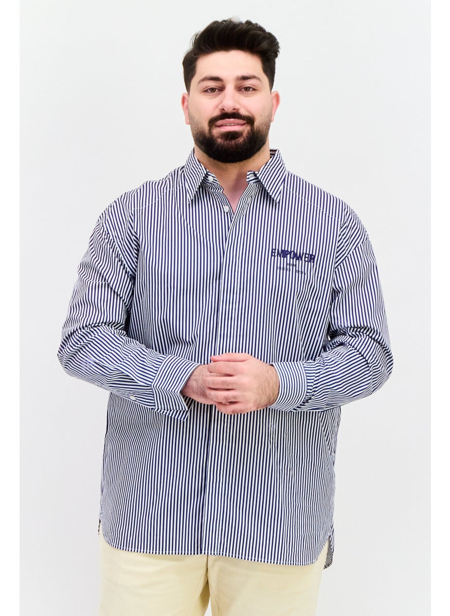 SELECTED - Men Regular Fit Stripe Long Sleeve Casual Shirts, White/Blue - Image 1