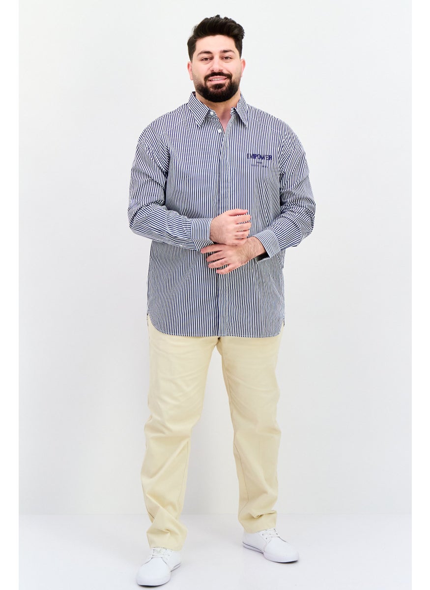 SELECTED - Men Regular Fit Stripe Long Sleeve Casual Shirts, White/Blue - Image 1