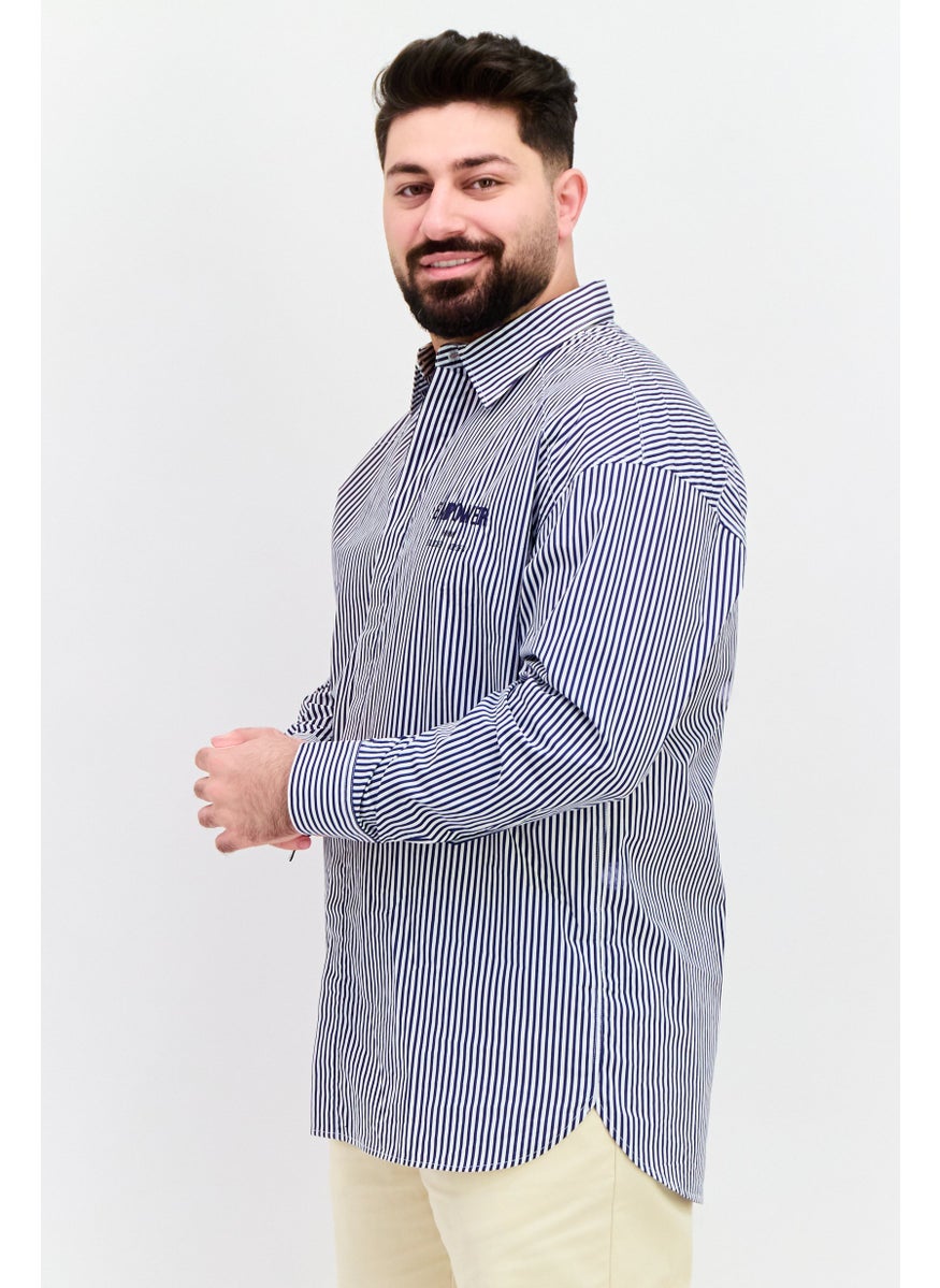 SELECTED - Men Regular Fit Stripe Long Sleeve Casual Shirts, White/Blue - Image 1