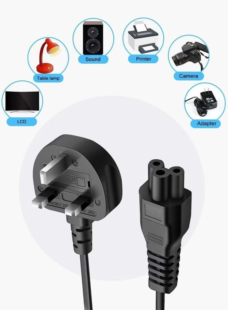 كابل طاقة لابتوب C5 بريميوم 13 أمبير بطول 1.5 متر، سلك شحن UK ثلاثي السنون، كابل طاقة IEC C5 كلوفرليف متوافق مع HP وDell وLenovo وAcer وASUS وToshiba ومزودات طاقة اللابتوب - Image 5