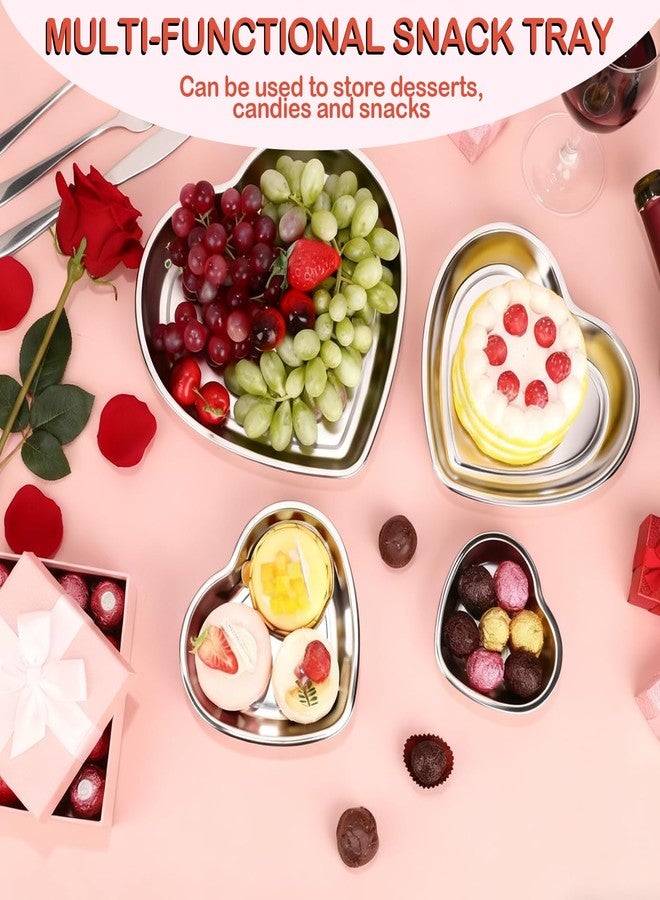 Teecyhooo Set of 4 Heart Shaped Stainless Steel Serving Trays 304 Mixed Sizes Cake Dessert Serving Plates for Snack Fruit Wedding Party Baking Display Kitchen Home Decoration - Image 3