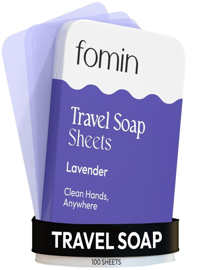 FOMIN - Paper Soap Sheets for Traveling - 100 Lavender Portable Camping Soap Sheets for Travel in Tin - Dissolvable Mini Portable Travel Soap Sheet for Hand Washing - Image 1