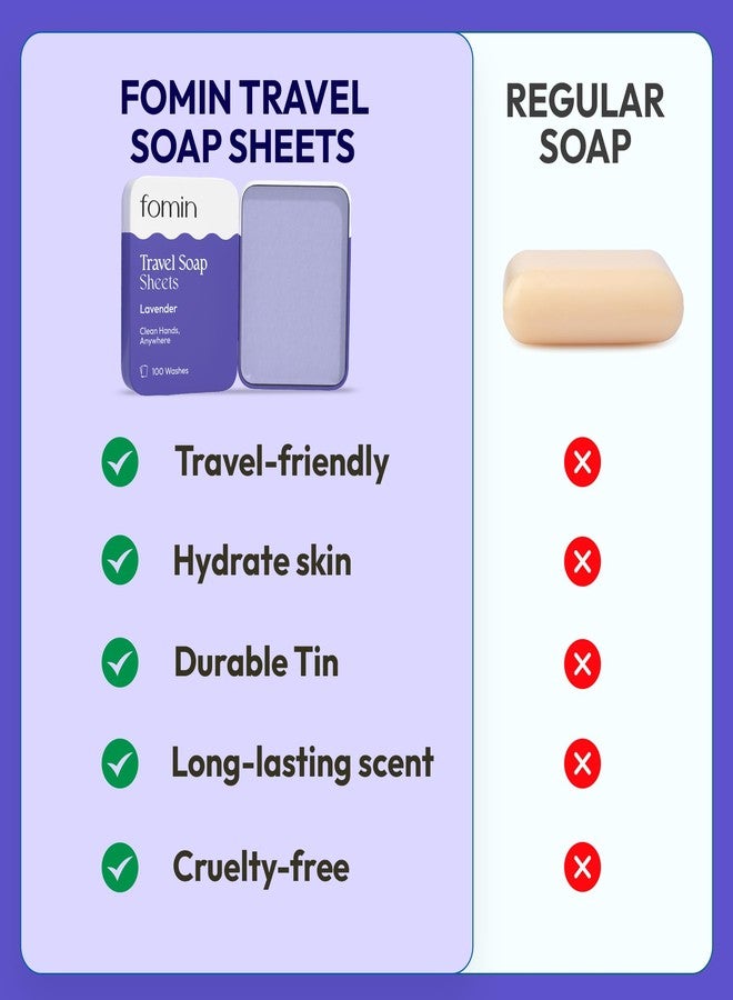 FOMIN - Paper Soap Sheets for Traveling - 100 Lavender Portable Camping Soap Sheets for Travel in Tin - Dissolvable Mini Portable Travel Soap Sheet for Hand Washing - Image 4