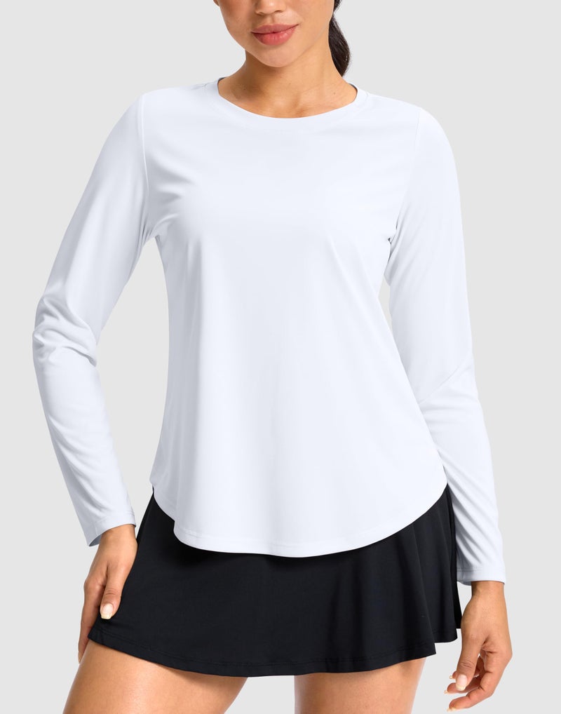 SANTINY Lightweight Long Sleeve Workout Tops for Women Breathable Gym Yoga Athletic Running Hiking Top UPF 50+ Sun Shirts (White_M) - Image 2