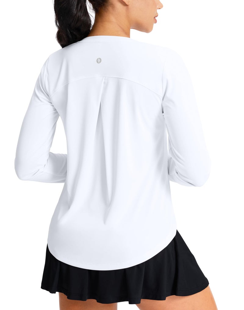 SANTINY Lightweight Long Sleeve Workout Tops for Women Breathable Gym Yoga Athletic Running Hiking Top UPF 50+ Sun Shirts (White_M) - Image 1