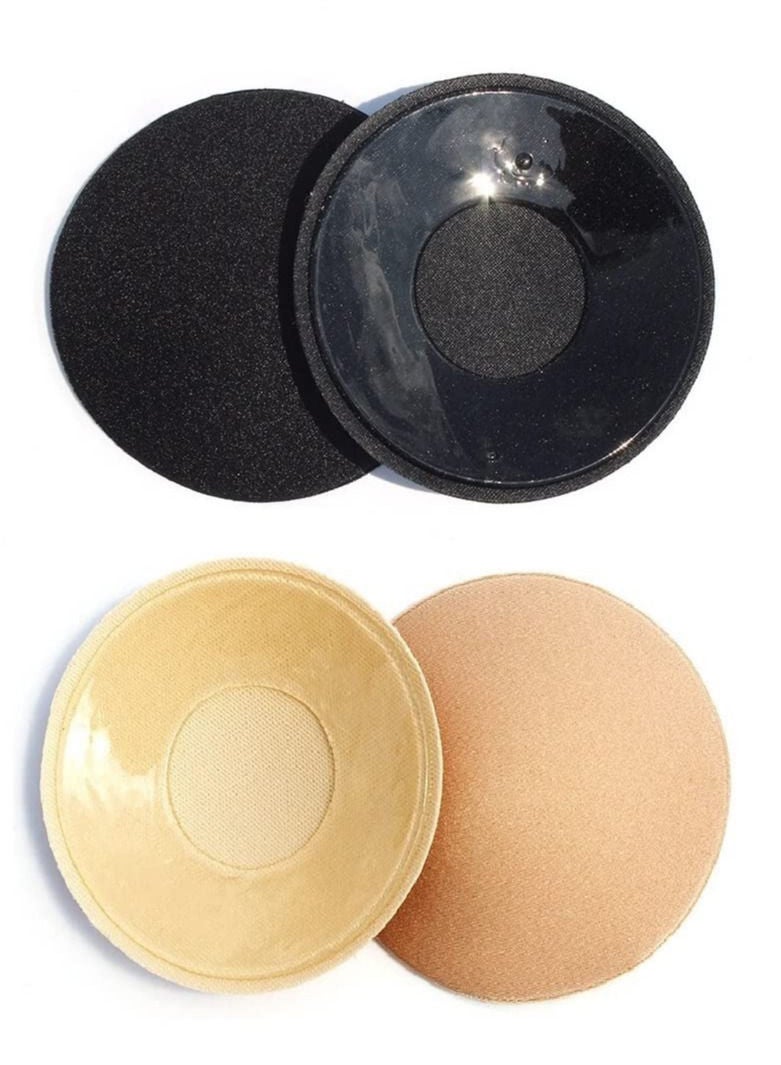 Glamroot Women's Reusable Silicone Nipple Sticker Cover Pasties, Round Shape - Stick-on  Petals (Pack Of 2) Black/Beige - Image 1