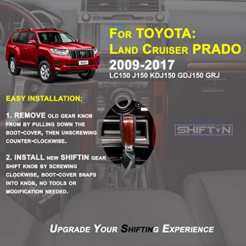 SHIFTIN Black Leather Carbon Fiber Gear Shift Knob Stick Shifter fit for 2010-2019 Toyota Land Cruiser Prado FJ-150 (Black Leather/Carbon Fiber Pattern) - Image 2