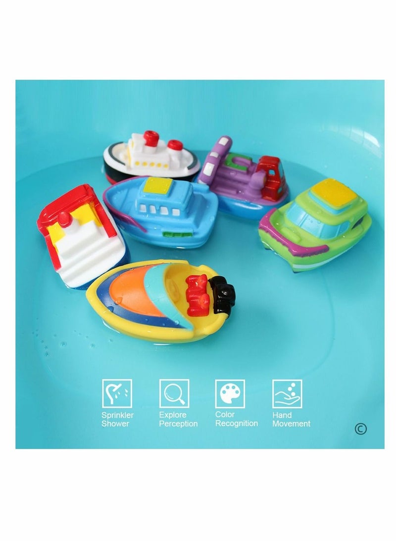 واي آند دي Bathtub Floating Bath Toys, Boat Toys for Toddlers 1-3 Learning Water and Bathroom Boats Squirters Wind-up Swimming Pool Games Play Set Gift (6PCS) - Image 4