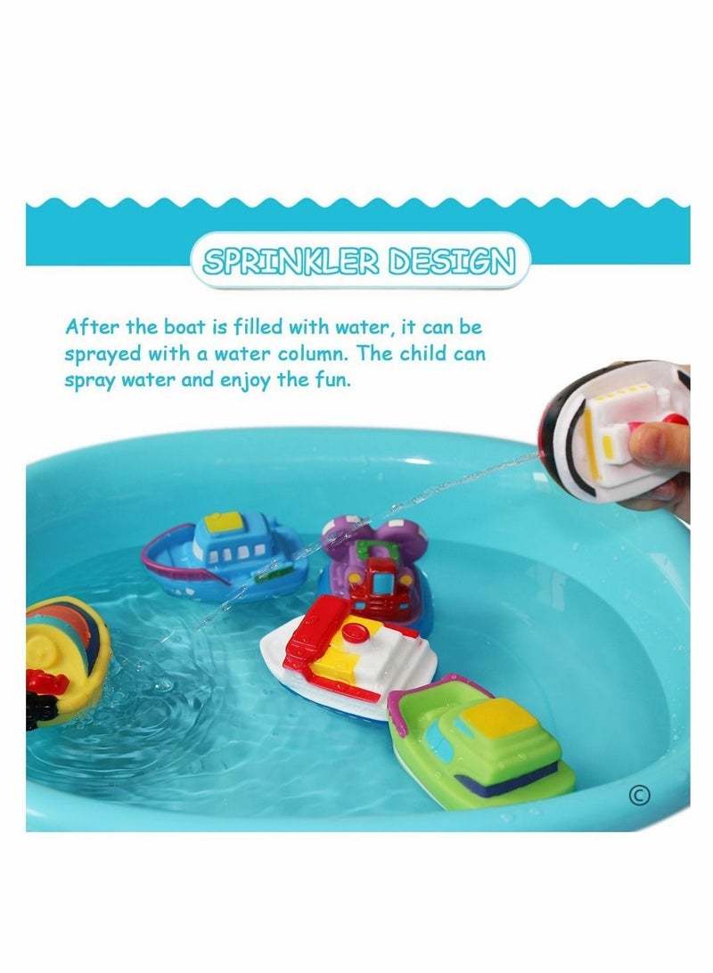 واي آند دي Bathtub Floating Bath Toys, Boat Toys for Toddlers 1-3 Learning Water and Bathroom Boats Squirters Wind-up Swimming Pool Games Play Set Gift (6PCS) - Image 2