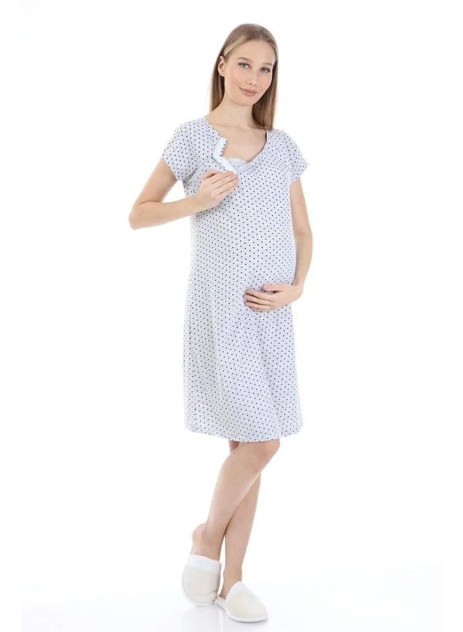 LuvmaBelly Myra9582 Side Buttoned Maternity Nightgown - Black Polka Dot - Gray.
