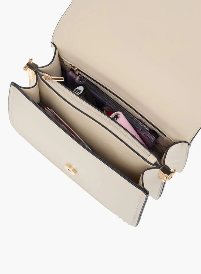 Celeste Solid Crossbody Bag with Detachable Strap and Flap Closure