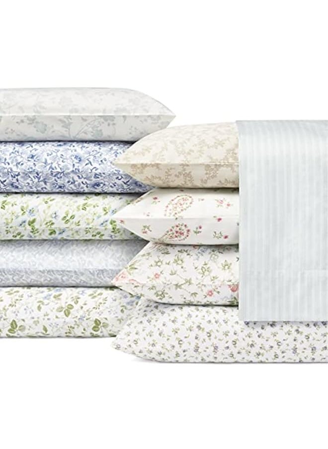 LAURA ASHLEY - Home Sateen Collection Bed Sheet Set 100 Percent Cotton Silky Smooth And Luminous Sheen Wrinkle Resistant Bedding Queen Bristol Paisley - Image 1