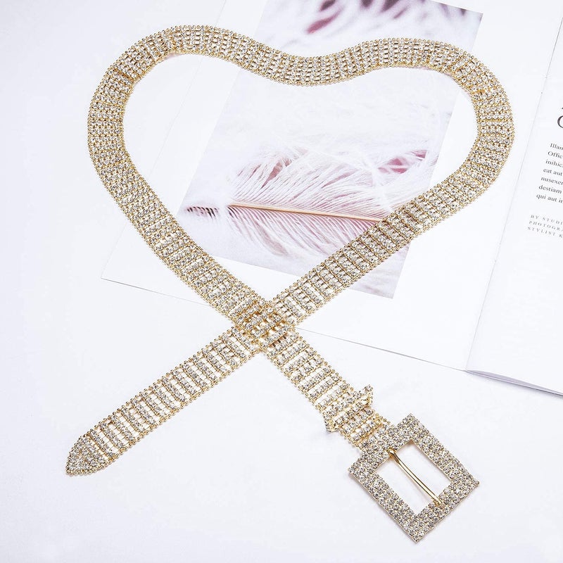 Dubulle Women Diamond Waist Belt with Shiny Rhinestone Sexy Chain Crystal Sashes Wedding Belt Bling Bridesmaid (Gold) - Image 5