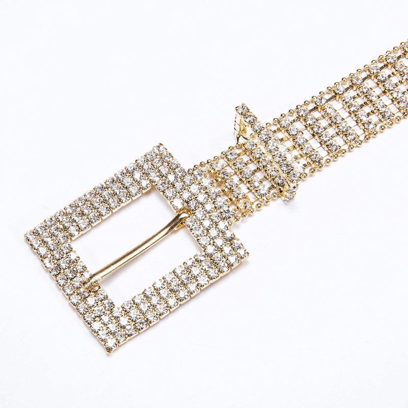 Dubulle Women Diamond Waist Belt with Shiny Rhinestone Sexy Chain Crystal Sashes Wedding Belt Bling Bridesmaid (Gold) - Image 2