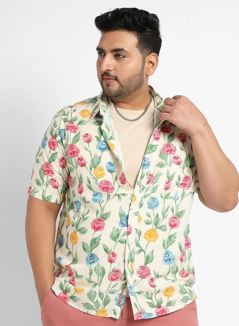 Instafab Plus Instafab Plus Men's Multicolour Rose Garden Print Shirt For Casual Wear | Spread Collar | Short Sleeve | Button Closure | Heavy Rayon Shirt Crafted With Comfort Fit For Everyday Wear
