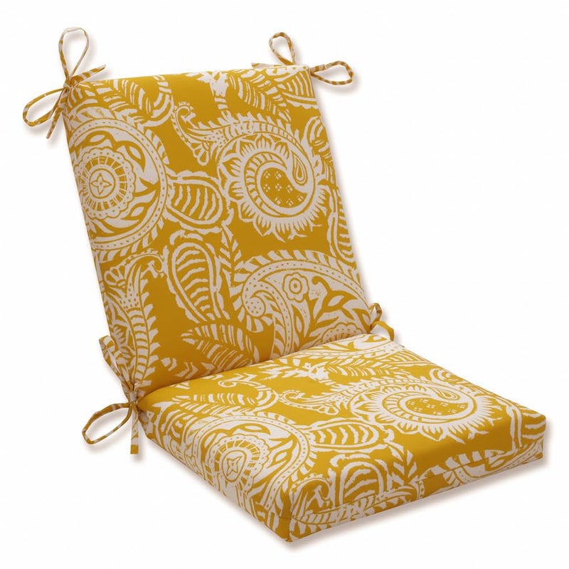 Pillow Perfect Pillow Perfect Paisley IndoorOutdoor Solid Back 1 Piece Square Corner Chair Cushion with Ties Deep Seat Weather and Fade Resistant 365 x 18 YellowIvory Addie 