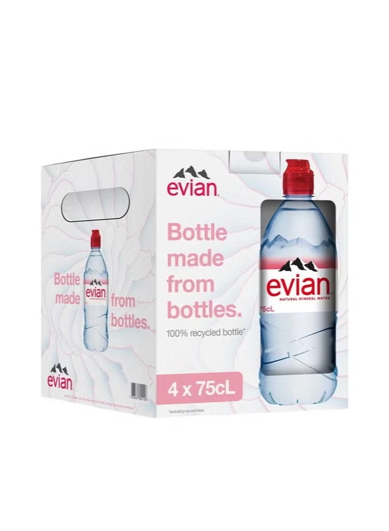 Evian Natural Mineral Water Sports Cap 750ml × 4 Piece  Pure Alpine Hydration - Image 1
